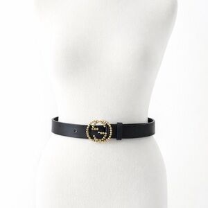 Elegant Gucci Black Belt with Gold Buckle